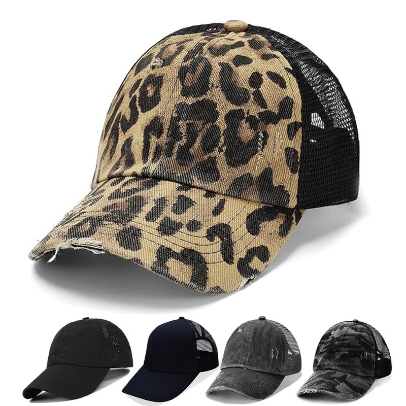 Bocianelli Criss Cross Hat Washed Distressed Baseball Cap Ponytail Hat High Messy Bun Ponycap for Women - Image 1